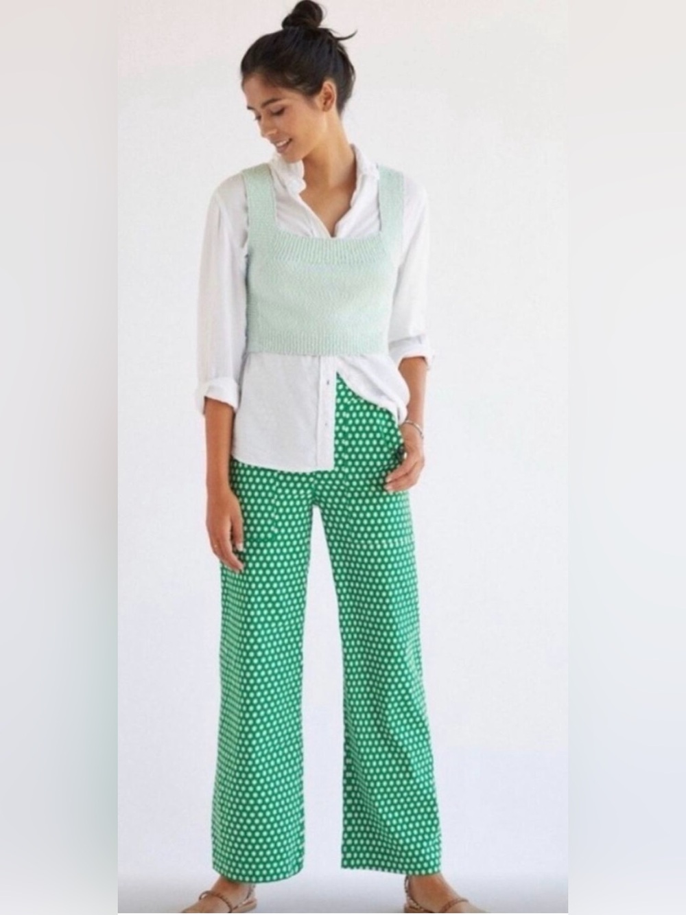 Maeve Anthropologie Colette Green Dot / flower Pants - 10